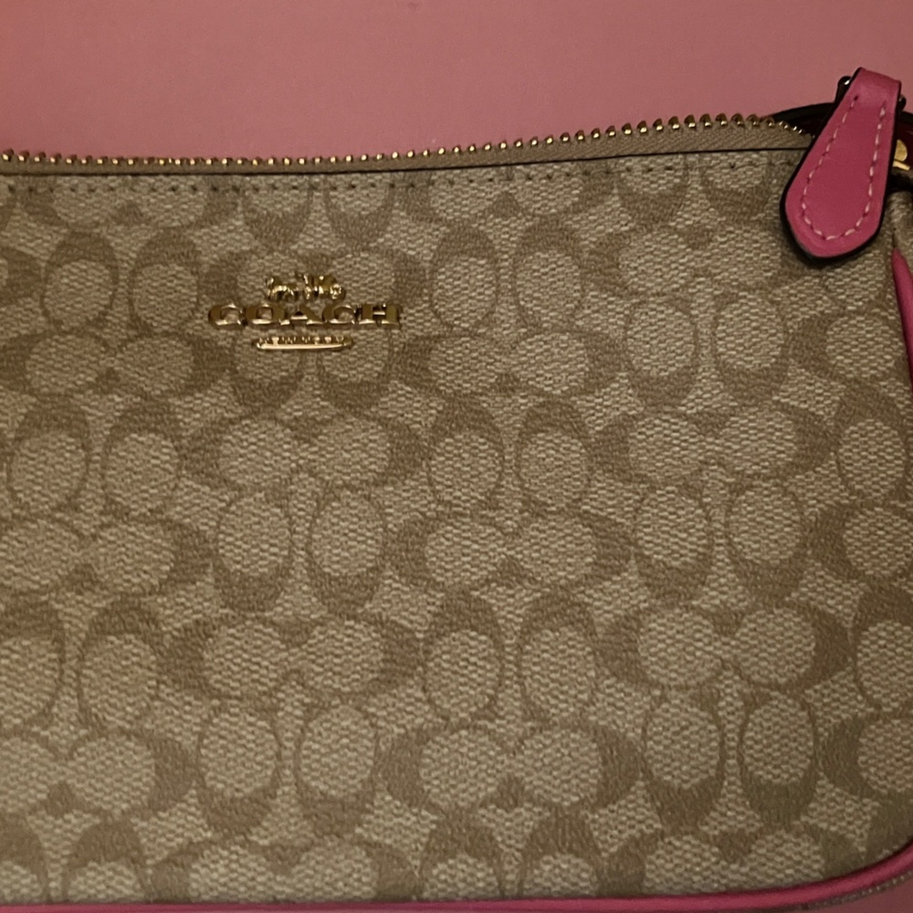 Coach Signature Beige and Pink Wristlet